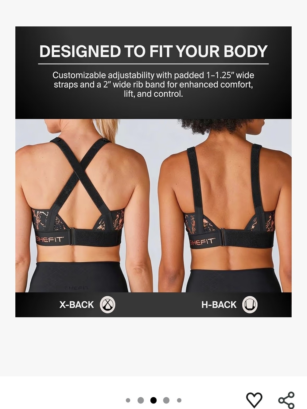 SHEFIT Flex 2 Luxe (2XL) Black Front-Zip Adjustable Straps/Waist Sports Bra - Picture 7 of 10